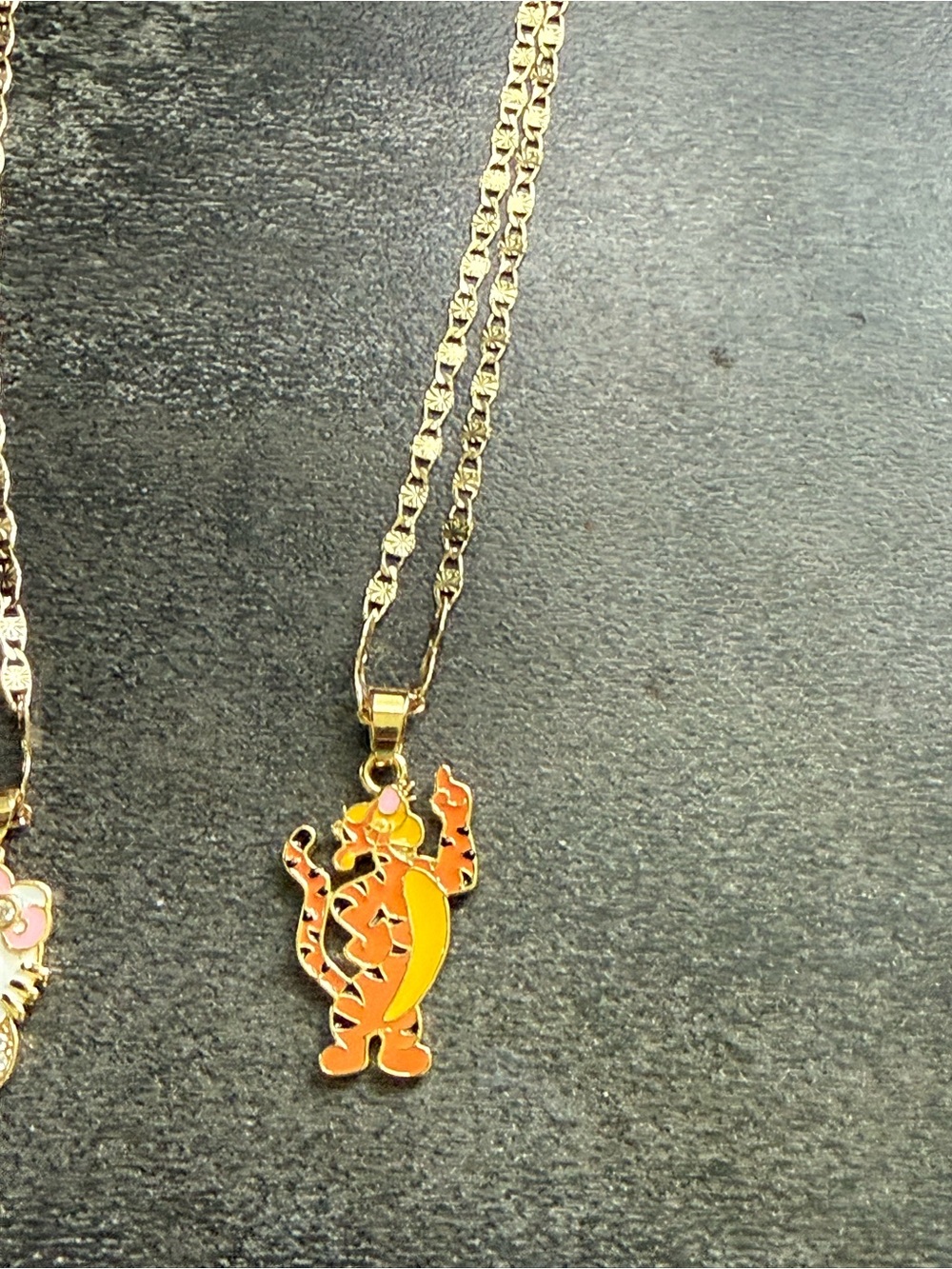 Gold-Tone Orange Cartoon Tiger Pendant Necklace
